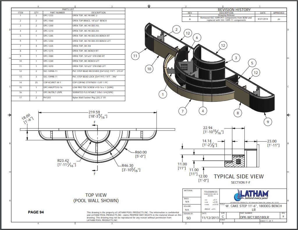 Wedding Cake Corner Step Polymer 3-Tread 180 Deg. 6" Radius w/ Double Bench